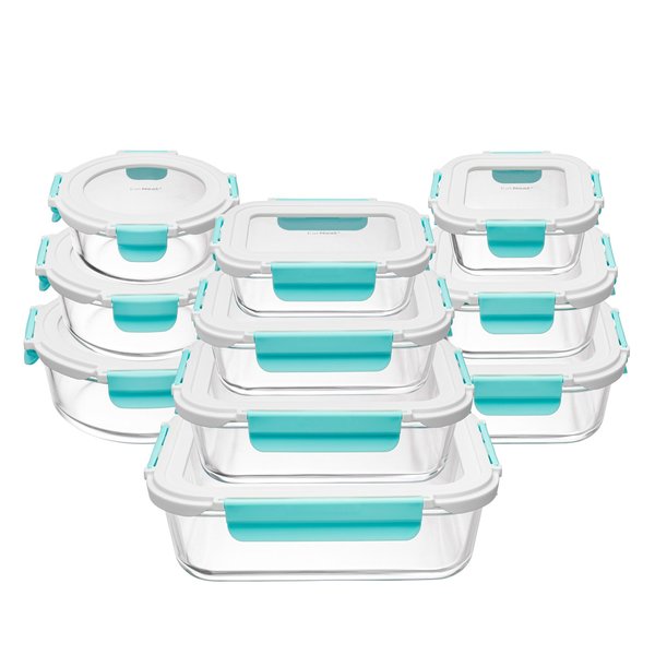 Snow Joe EatNeat 20Piece Set of 10 Superior Glass Food Storage Containers JW2001